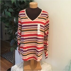 Sonoma long sleeve striped tee Woman’s XXL purple red cream green gold